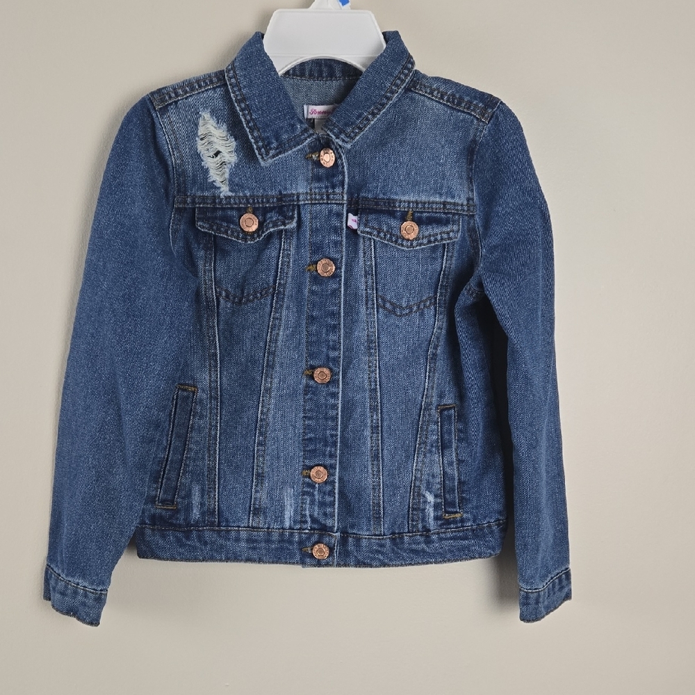 Tommy Bahama Kids Denim Trucker Jacket Medium Wash Distressed Blue Size 10